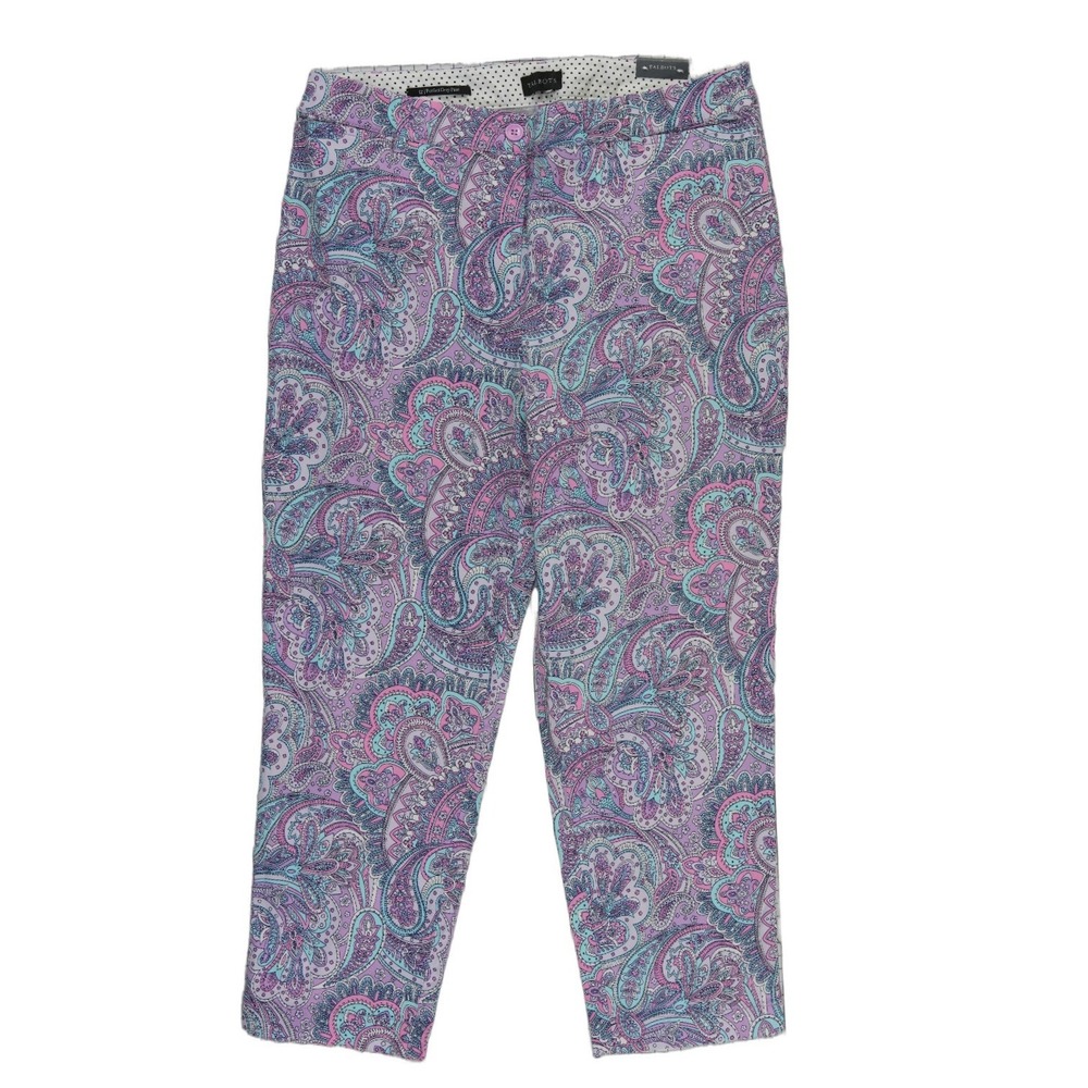 NWT Talbots Perfect Crop Pants Women's Size 12 Pink Purple Paisley Slim
